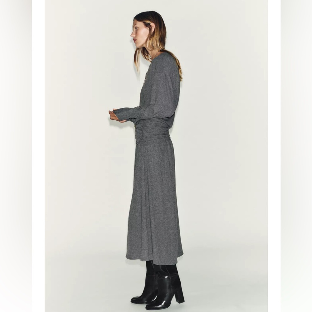 ZARA SOFT  GRAY MARL DRESS WITH SASH NWT SIZE MEDIUM